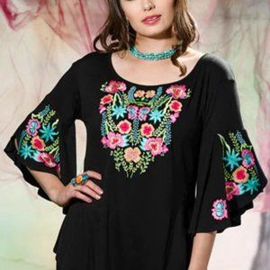 Vintage2 Flounce Sleeves Stretch Knit Slight Flair Bodice Women's Tops Sz M